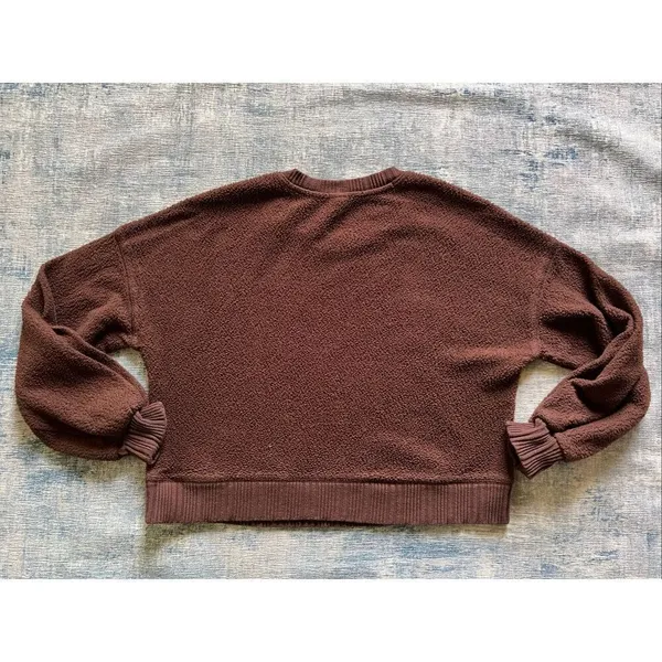 Auden Brown Teddy Cropped Fleece Crew Neck Sweater Medium - Image 2