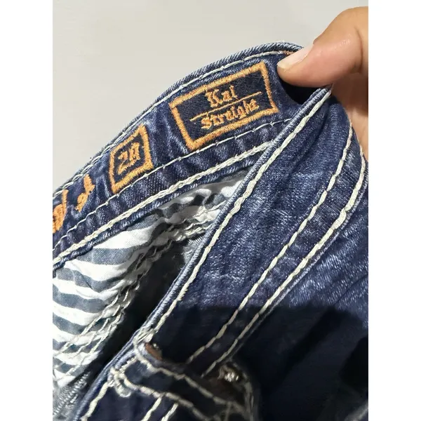 Rock Revival Kai Straight Jeans Dark Blue Denim Embroidered Flap Pockets Size 29 - Image 11
