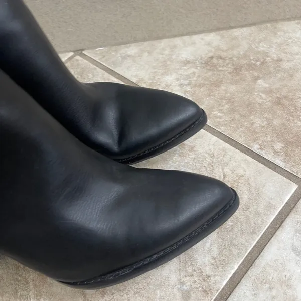 Marc Fisher mlanata LTD Black FAUX Leather Pointed Toe Block Heel Knee Boots 9M - Image 5