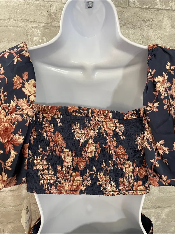 Altar'd State Annmarie Navy/Brown Floral Cutout Dress - Image 4