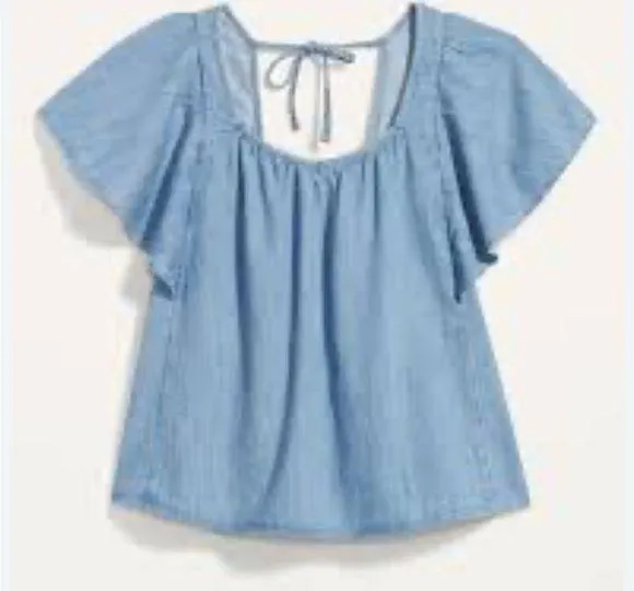 NEW~ Old Navy Flutter-Sleeve Smocked Denim Swing Blouse 3X - Image 2
