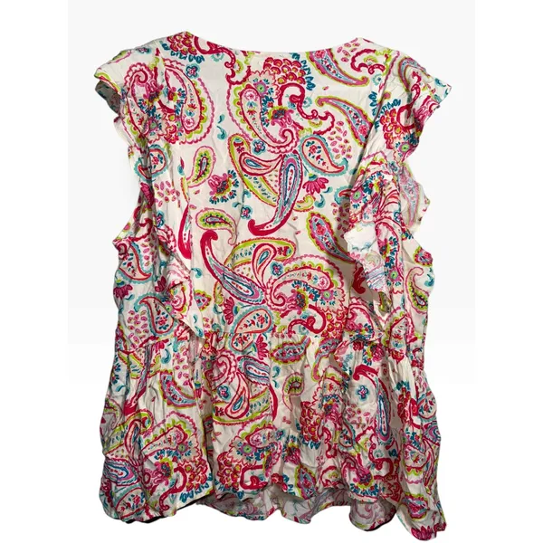Emily Wonder Pink Teal Paisley Ruffle Peplum Blouse 1X PT10455-8 - Image 2