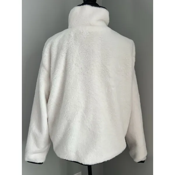 Sabrina Lauren Women's Large Faux Fur Toggle Coat Luxe Look White W/‎ Black Trim - Image 4