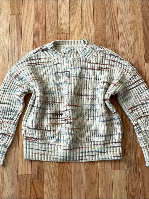 American Eagle Neutral Knit Sweater Small Granola Earthy Minimalist Cozy Outdoor - Image 2