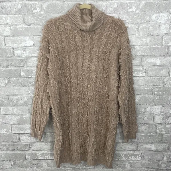 Lulus Snuggle Up To You Beige Turtleneck Knit Sweater Dress - Image 4