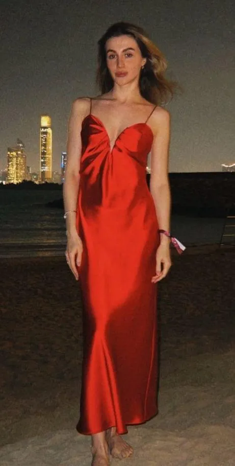 Zara maxi Red Evening Dress corset satin midi wedding party cocktail - Image 5