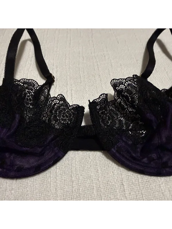 Victoria’s Secret Black & Purple Lace Very Sexy Balconet Bra Underwire 34D - Image 2