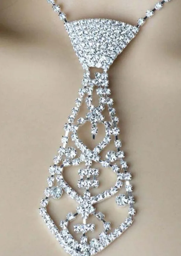 Silver & rhinestone necktie Necklace. With gift box - Image 2