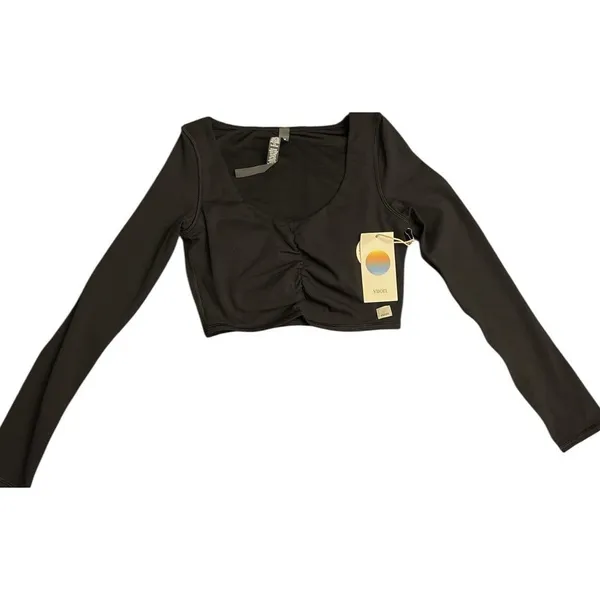 Vuori Long Sleeve Ruched Bra Black Crop Top Soft Stretch Workout Gym Top Small - Image 2