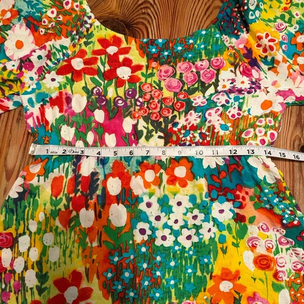 JAMS World Babydoll Top Sz S Hawaiian‎ Floral Elastic Neckline Flowy Oversized - Image 5