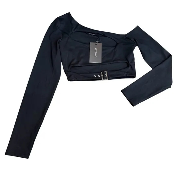 Outcast Size S‎ Blaine Buckle Cutout Long Sleeve Top Black Alternative Punk NWT - Image 2
