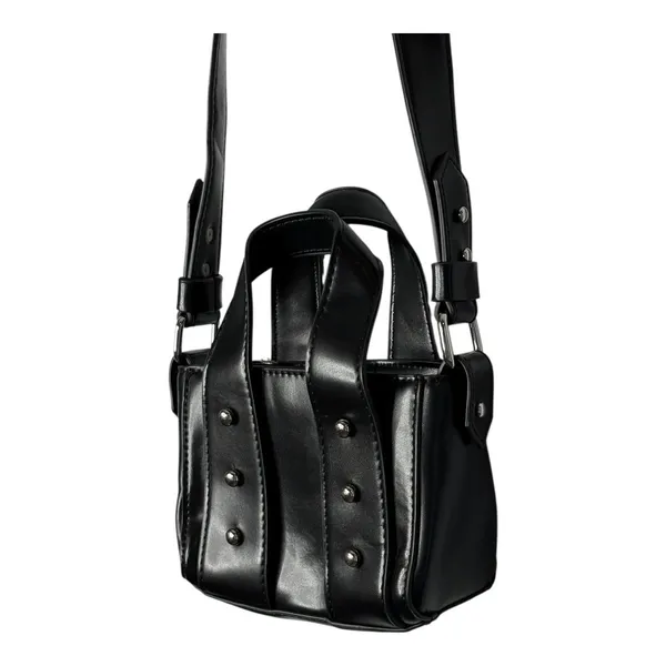 Zara Mini Crossbody Bag Black Faux Leather Studded Top‎ Handle Tote Purse City - Image 3