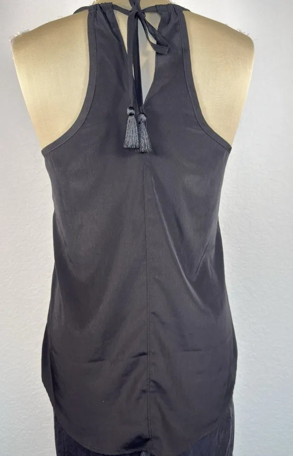Athleta Dunes Eyelet Tank Top Women Small Black Tassel Tie Halter Boho Lace - Image 3