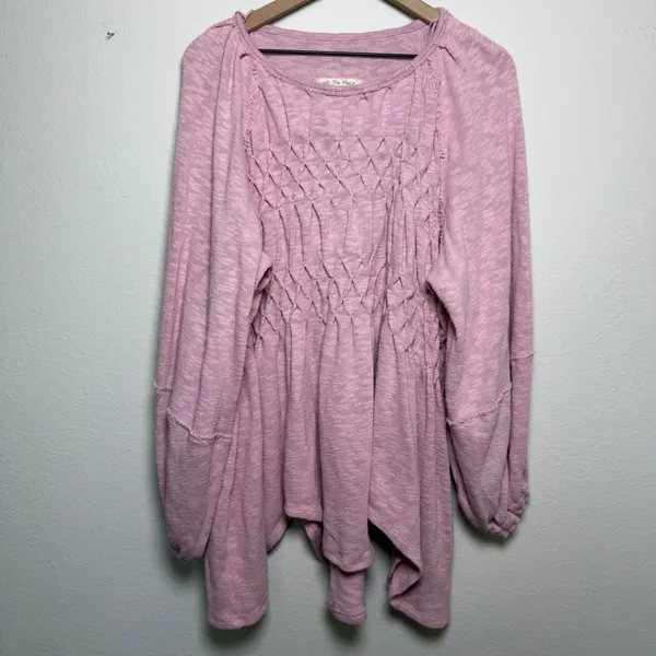 NEW‎ $128 Free People Women Cotton Snowbell Babydoll Top Sweater XS/S Pink - Image 2