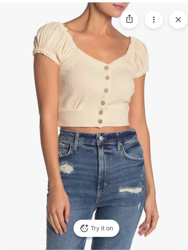 Free People shirt Puff-Sleeve Button Sz L - Image 2