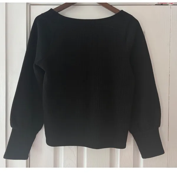Madewell Black Square Neck Ribbed Puff Sleeve Sweater Top Medium‎ - Image 2