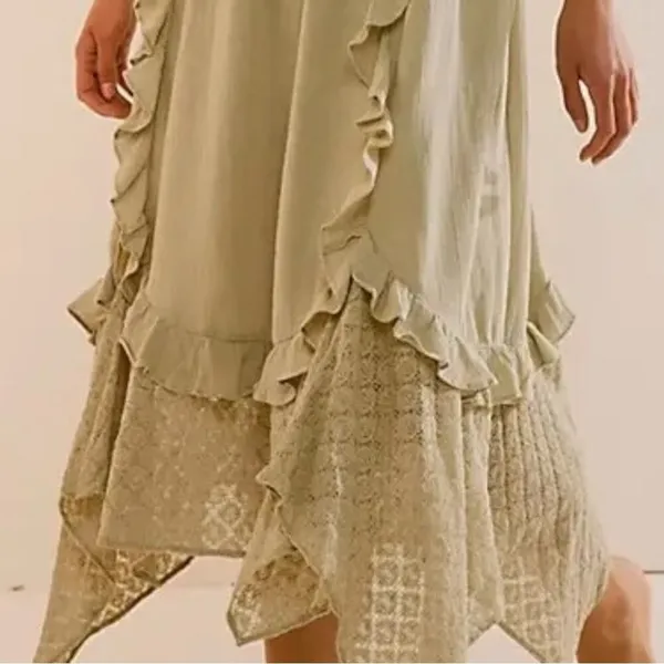 Free People Ethereal Bohemian Bring The Romance Midi Maxi Dress Stone Moss Small - Image 10