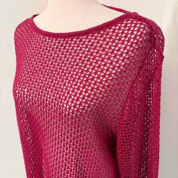 Liz Claiborne Pink Open Knit Linen Blend Sweater Sz XL - Image 2