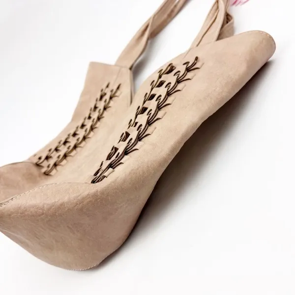 Anthropologie Carson Faux Leather Braided Tote Bag Tan Boho Bohemian Festival - Image 8