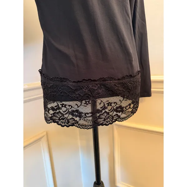 Sundance Elan Black Mock Neck Lace Trim Long Sleeve Top Minimalist Capsule - Image 3