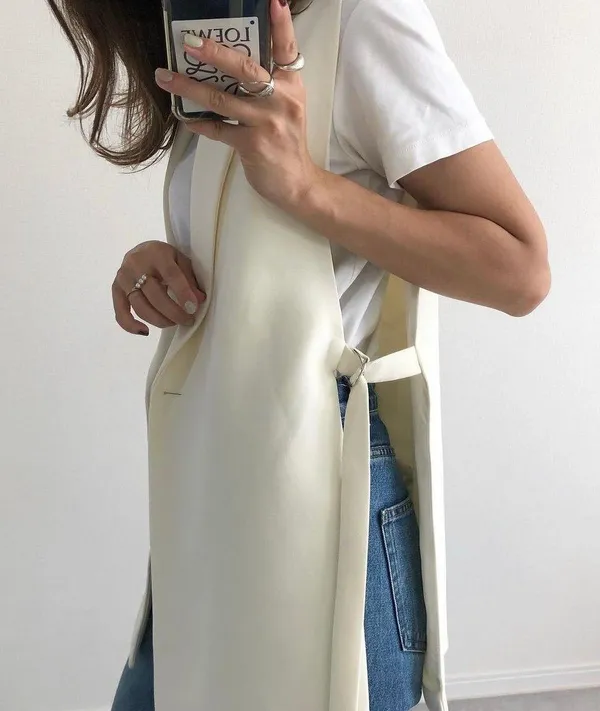 Zara blazer vest coat cream waistcoat with vents - Image 3