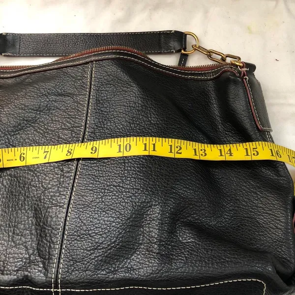 Black leather shoulder hand bag purse chain link strap. Measurements in pics - Image 6