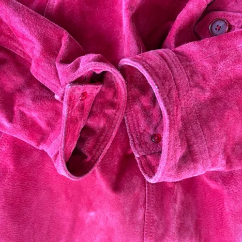 Y2K Vintage Suede Chore Jacket Deep Cherry Red Leather Coat Boho Western Utility - Image 6