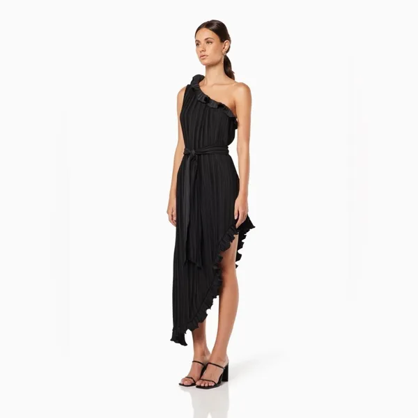 Elliatt Italianate One Shoulder Pleated Dress in Ivory - Image 11