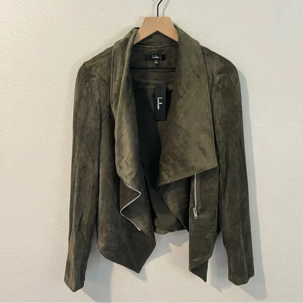 Lulus Wild at Heart Olive Green Vegan Suede Moto Jacket NWT‎ Size S - Image 6