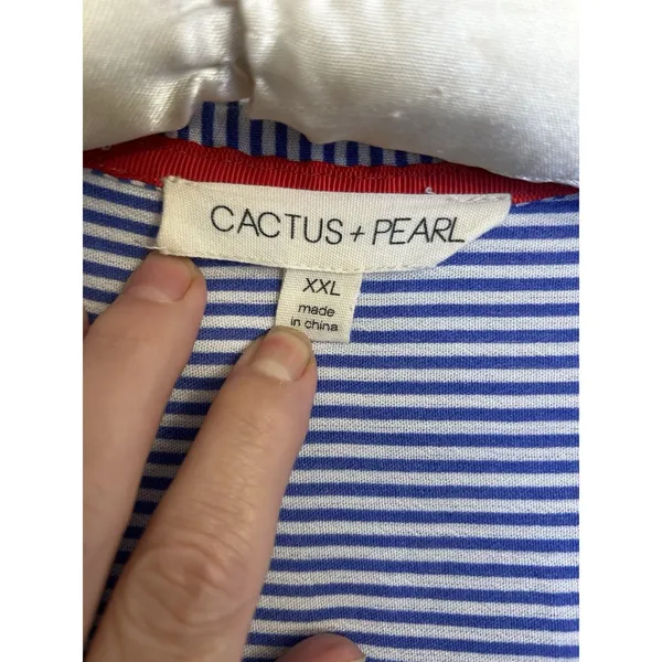 Cactus + Pearl XXL Blue White Striped Smocked Maxi Dress Rayon Boho Casual Coast - Image 5