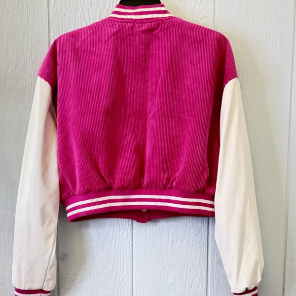 Love Tree Fuchsia Varsity Jacket with Cream Sleeves - Image 3
