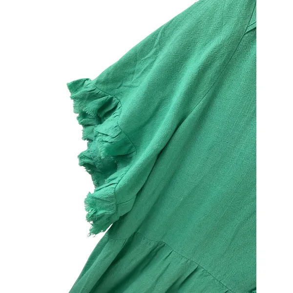 Umgee Green Tiered Frayed Hem V‎ Neck Short Sleeve Casual Dress Size Medium - Image 9