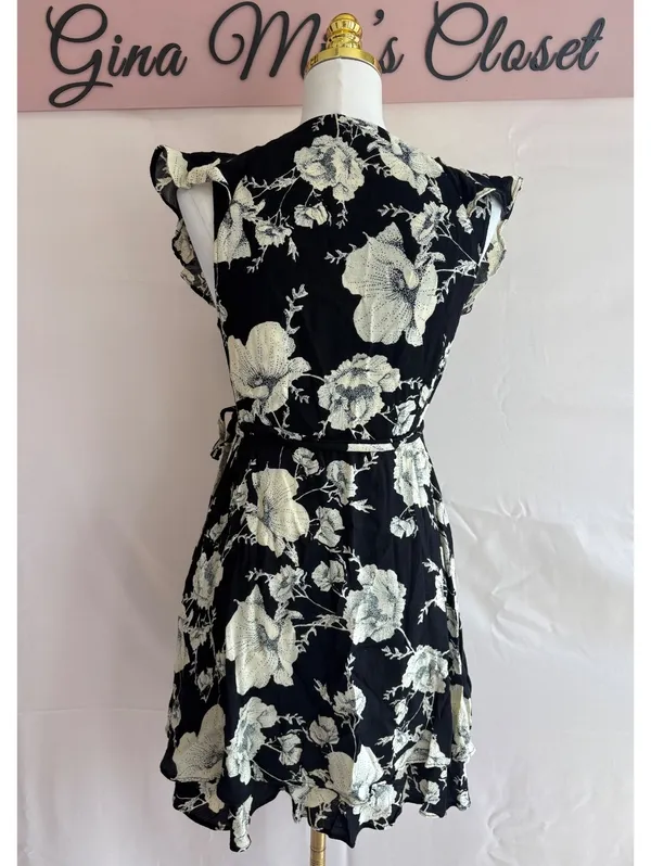 Free People Black and White Floral Wrap Dress Size M - Image 2