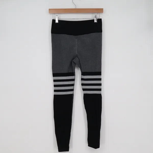 A AGROSTE Womens High Waist Seamless Leggings Black Grey Striped Activewear - Image 3