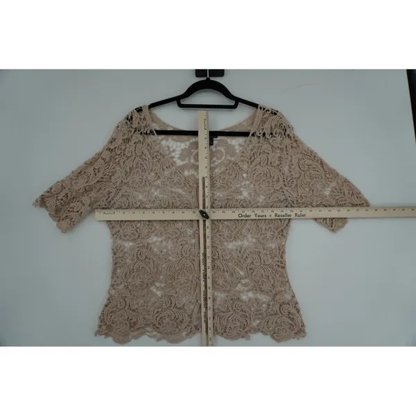 Questions by Say What? Beige Cotton‎ Crochet Lace Cardigan Top V-Neck Large - Image 6
