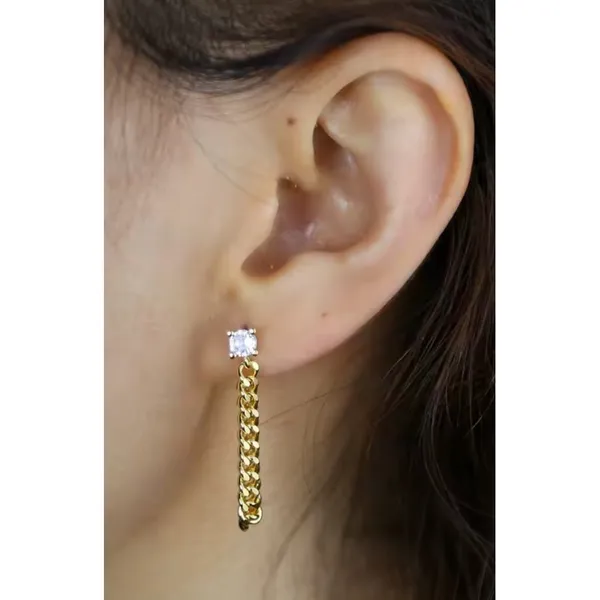 Solitaire‎ Curb Chain Drop Earrings | Yellow Gold Filled - Image 8