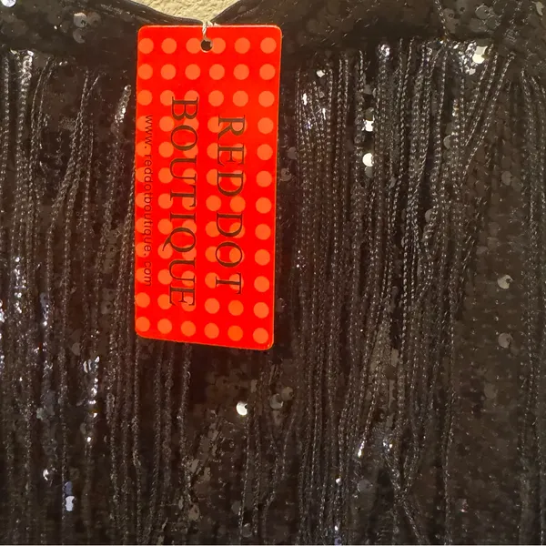 NWT RED DOT BOUTIQUE‎ Black Sequin Fringe Tassel Mini Dress - XL - Image 6