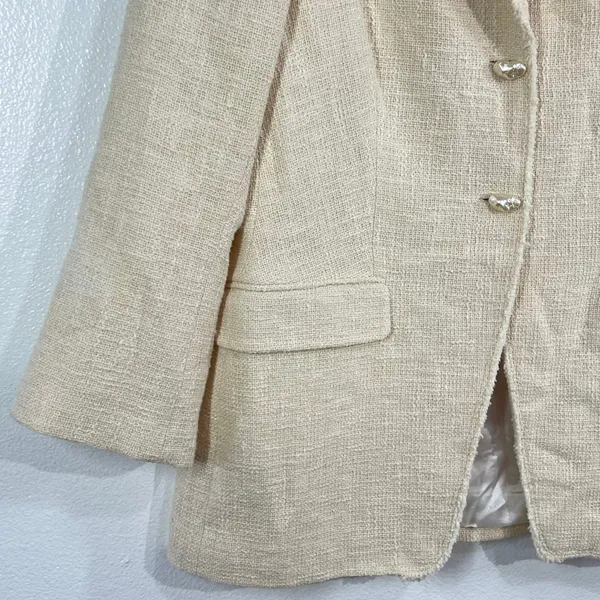 ZARA Textured‎ Cotton Tweed Blazer Jacket Ecru Cream Ivory XL Fully Lined Boho - Image 8