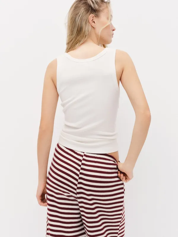 H&M Knit Pants White/Dark Red Striped - Image 2