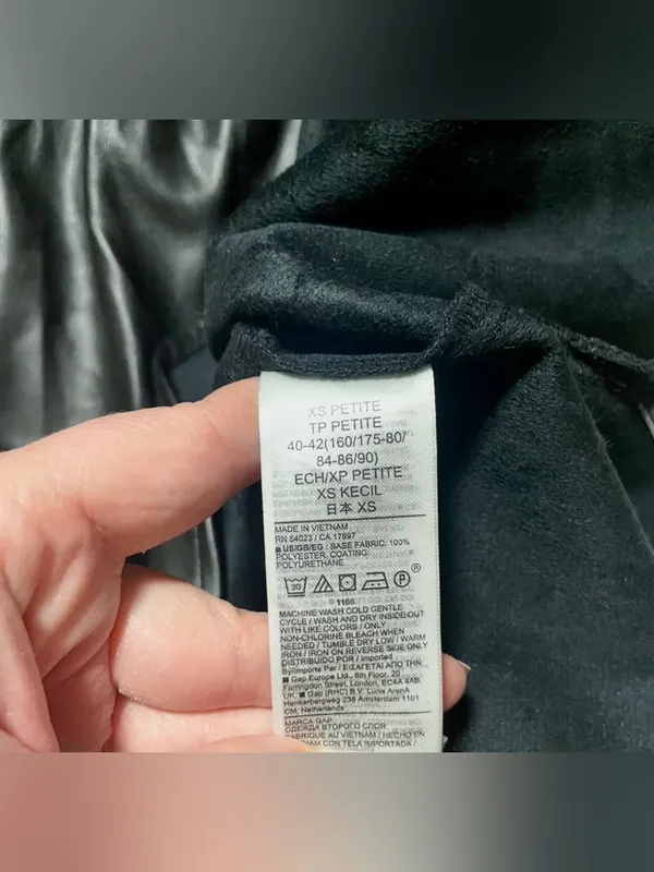 Gap Faux Leather Puff Sleeve Black Mini Shirtdress XS Petite - Image 4