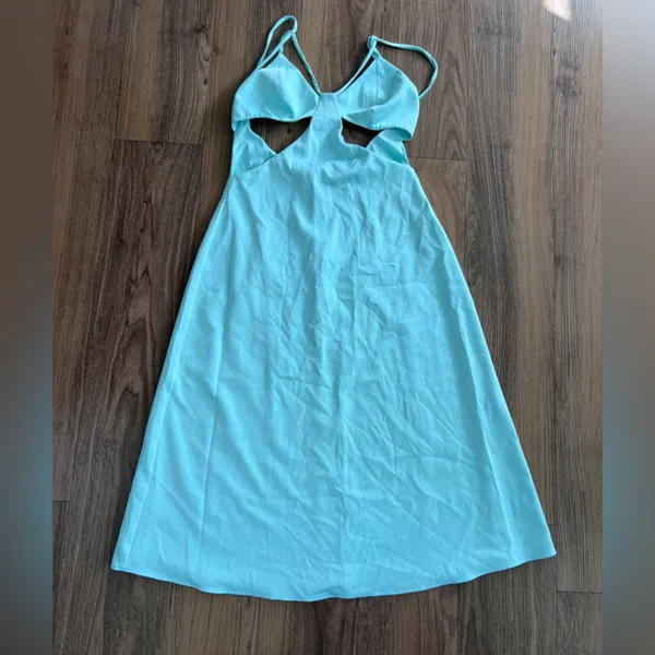 Samantha Sipos $450 Butterfly Slip Cutout Halter Teal Dress‎ Spring Cocktail - Image 4