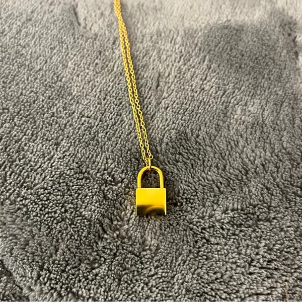 VibeSzn Old English Lock Necklace Gold Plated Stainless Steel Tarnish Free 18” - Image 2
