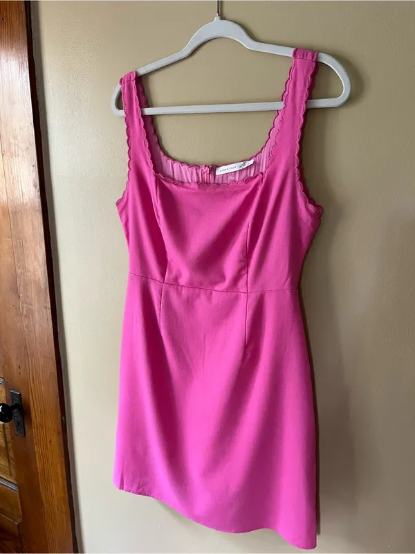 Altar'd State Bright Pink Scalloped Strap Mini Dress - Image 3