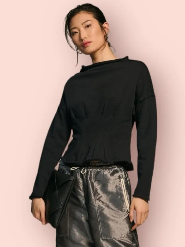 Anthropologie Pilcro Corset Sweatshirt in Black - Image 2