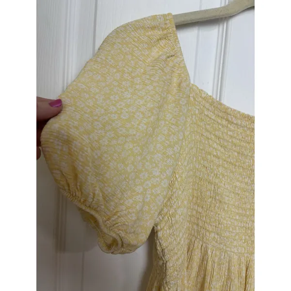 Altar'd State Butter Yellow Milkmaid Ditsy Floral Puff Sleeve Top S Cottagecore - Image 3