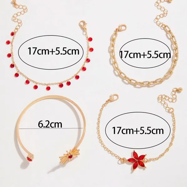 Set 4pcs Adjustable Bracelets Chain Crystal Red Sun Flower Boutique - Image 6
