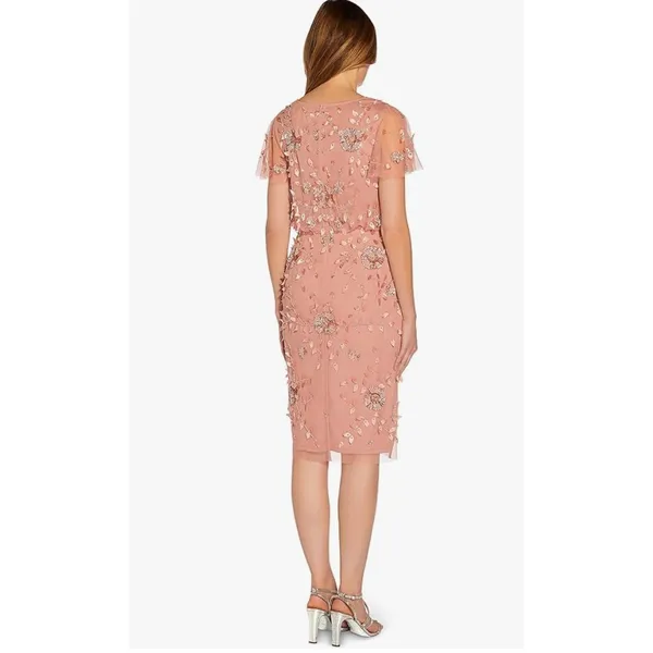 Adrianna Papell Beaded Sequin Dress Pink Floral Party Glam Cocktail US 4 NWT - Image 3