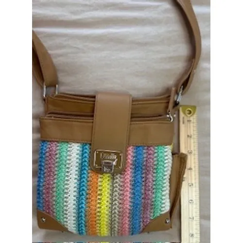 Rosetti Multi Color Striped Woven Crossbody Bag Tan Organizer Purse - Image 3