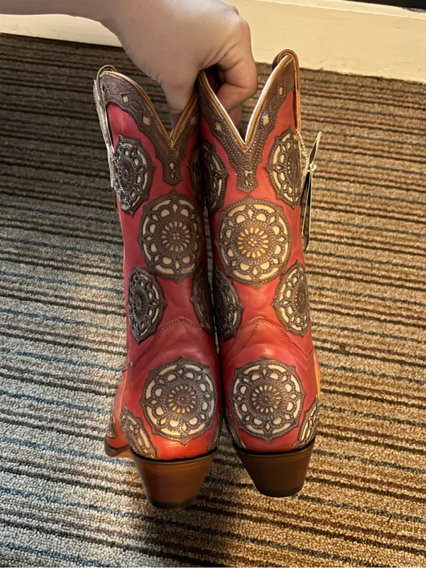 Dan Post - Women's Red Leather Western Boots with Embroidered Medallions - Image 4