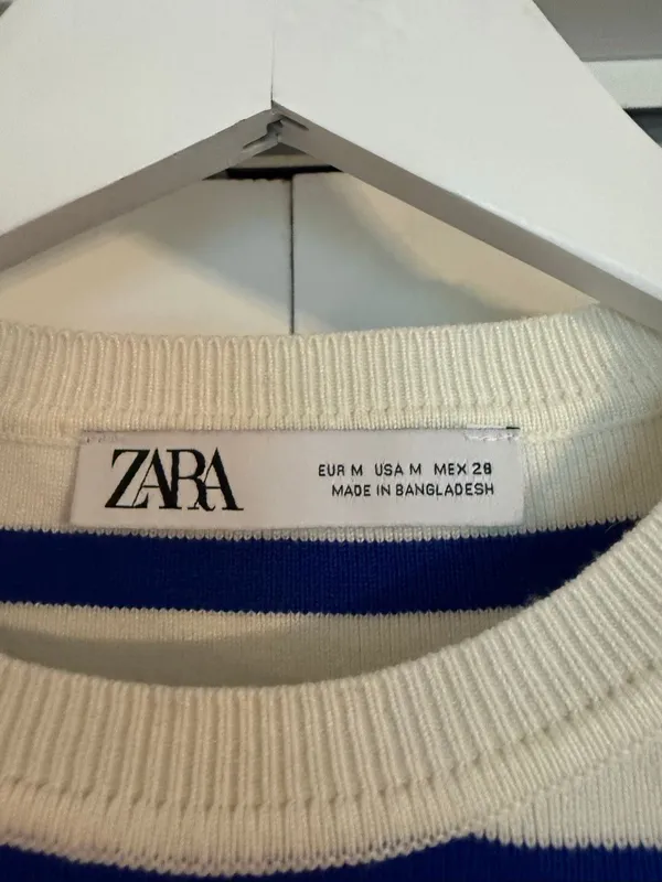 Zara white and blue striped cropped baby tshirt size M - Image 3